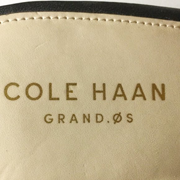 COLE HAAN "Findra" Black Leather Woven Slide Wedge Sandal | Size 9B - Picture 14 of 15